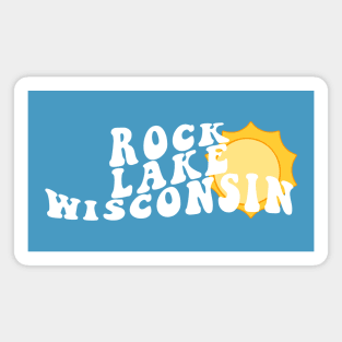 Sunshine in Rock Lake Wisconsin Retro Wavy 1970s Summer Text Magnet